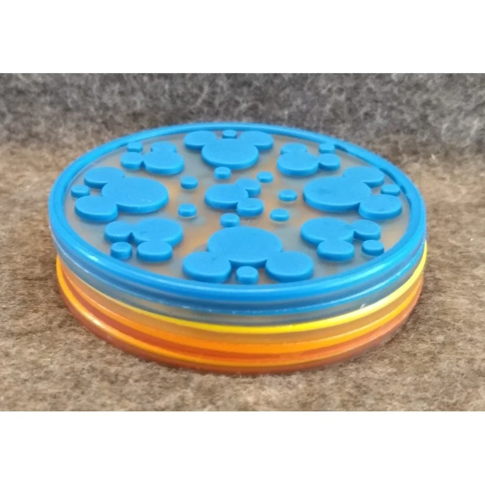 DISNEY Mickey Mouse Silicone Coasters Set/5 Mickey Ears Dots 3 Colors Stackable